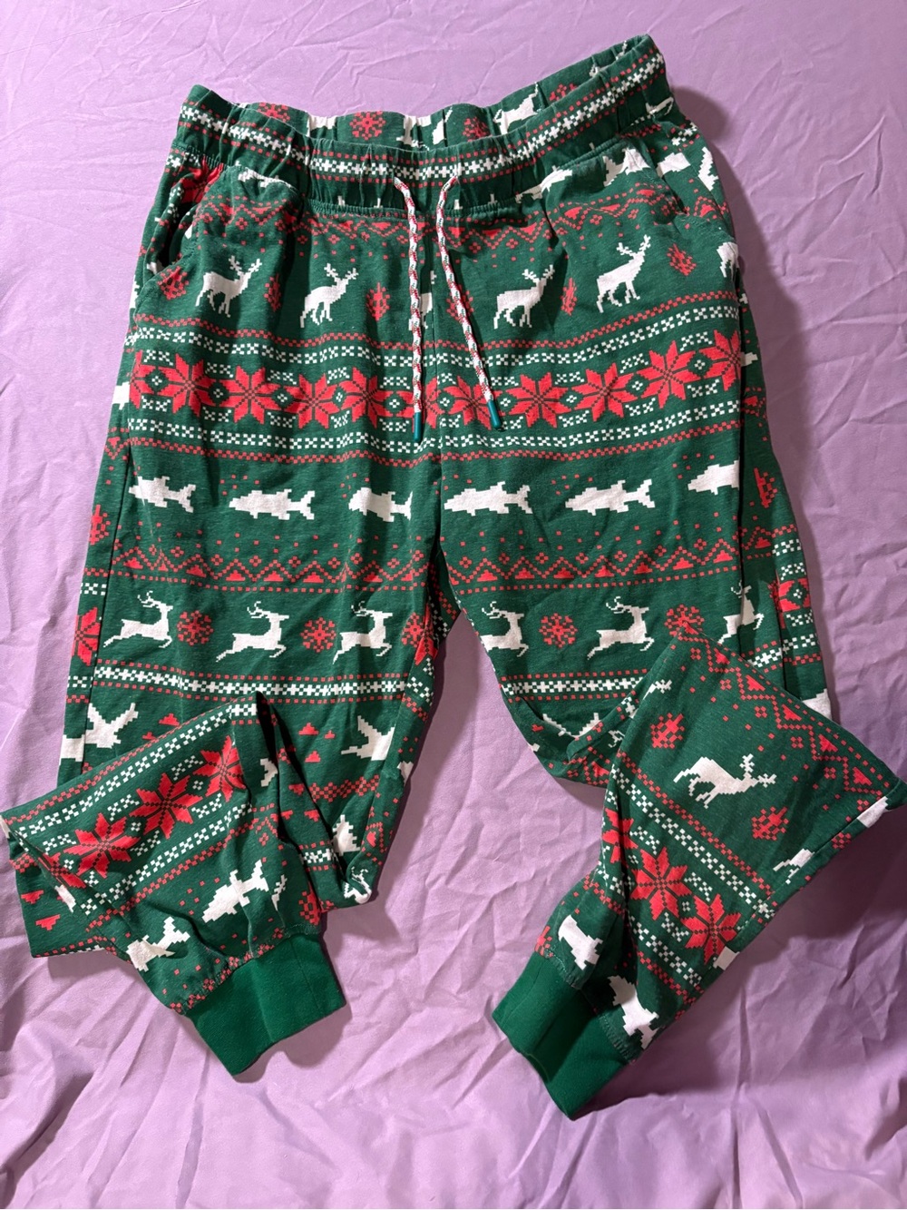 Magellan Outdoors Green and Red Holiday Reindeer Pajama Pants
